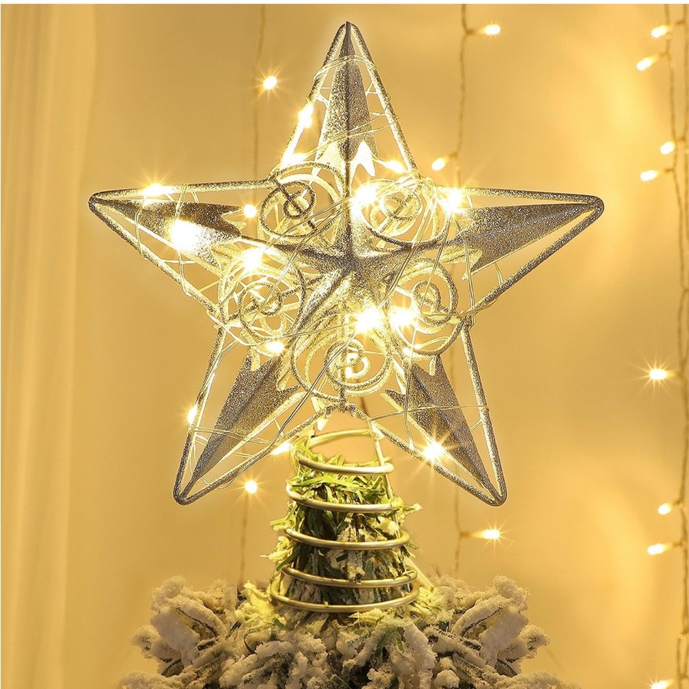 Silver Star Tree Topper with LED Lights